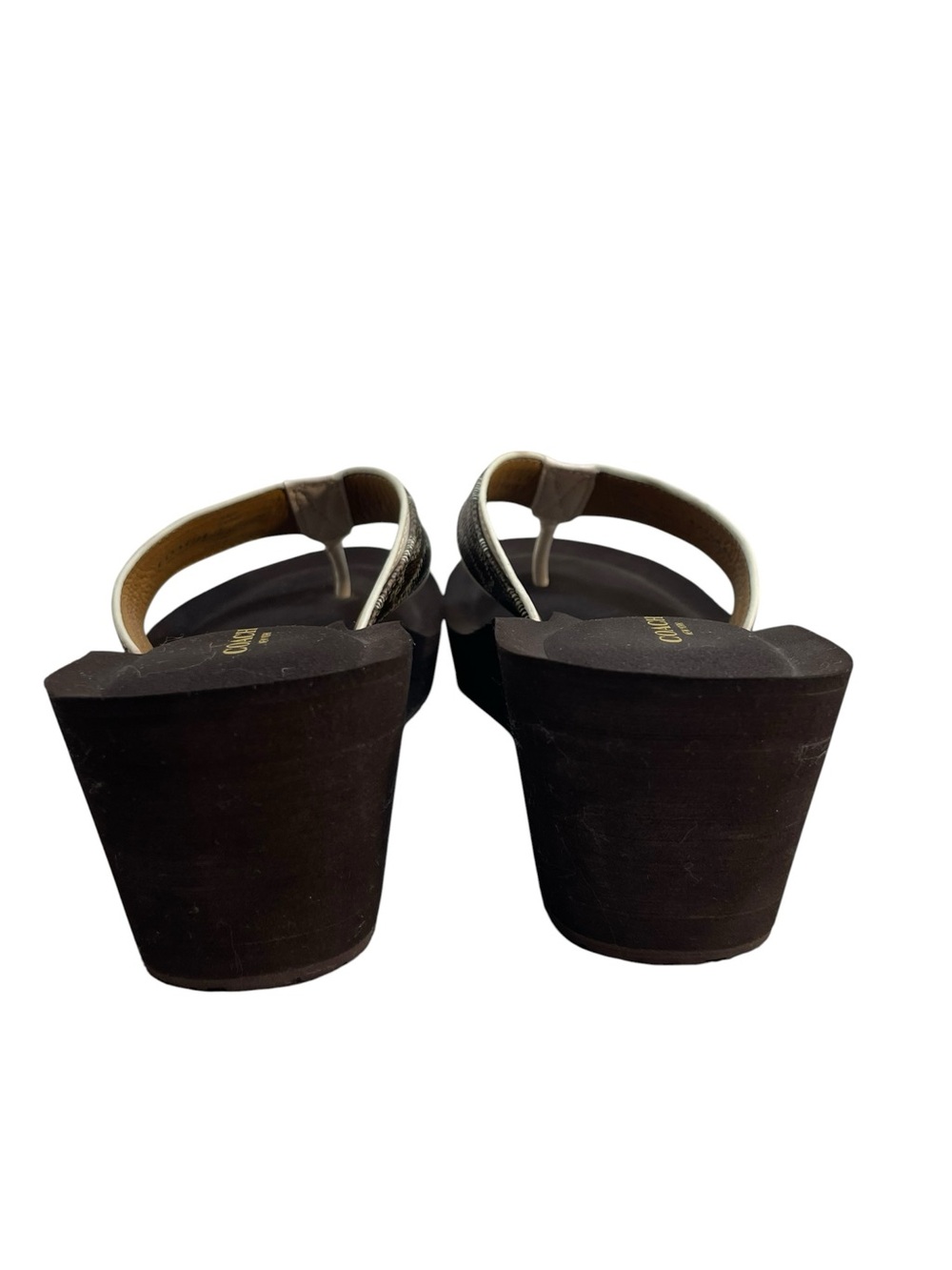 COACH Jolene Brown Cream Gold Thong Wedge Heel Sandals Women’s Size 9.5 B NWOB - Picture 3 of 15